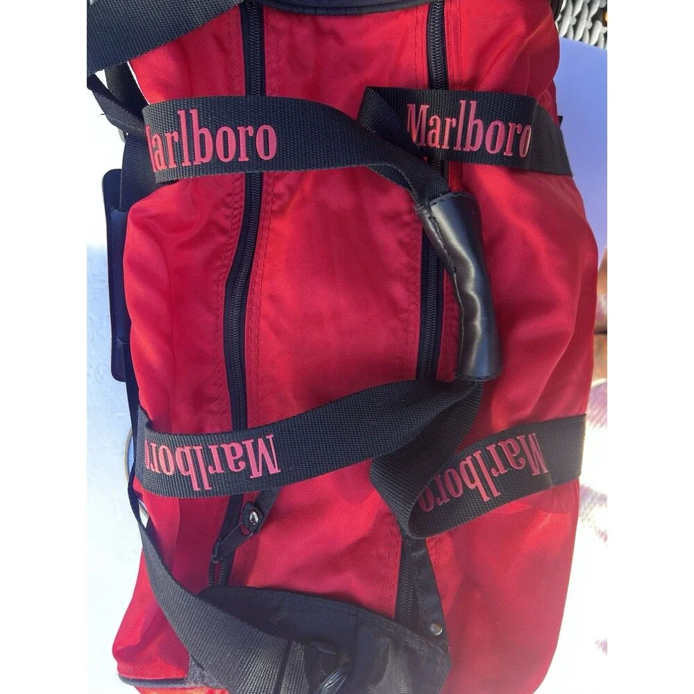 Y2K Vintage 90s Marlboro Red Duffle Gym ￼ Marlboro Miles Travel Bag 20” Strap